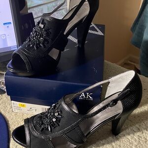 Anne Klein Black Peep-Toe Heels with Embellishments